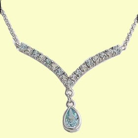 107. 18K Yellow Gold Over Sterling Silver 1 CTW Sapphire and 3 CTW Swiss Blue Topaz 18 Inch Designer Necklace