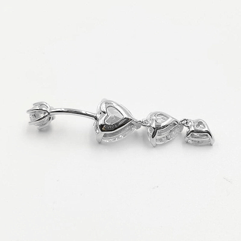 A40. 925 Sterling Silver Heart-shaped Zircon Belly Button Rings For Women