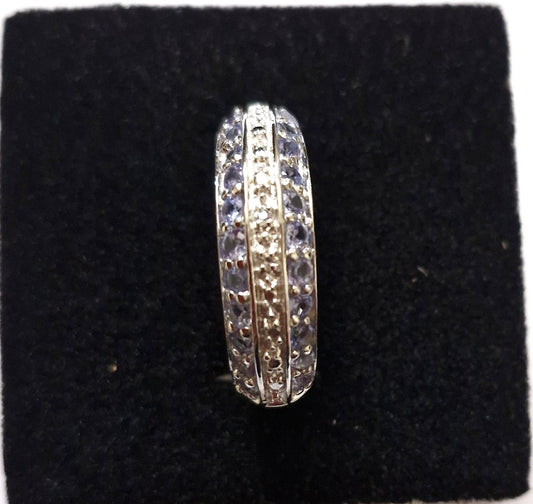 Designer White Gold Rhodium over Solid Sterling Silver Tanzanite and Topaz Size 7 Ring