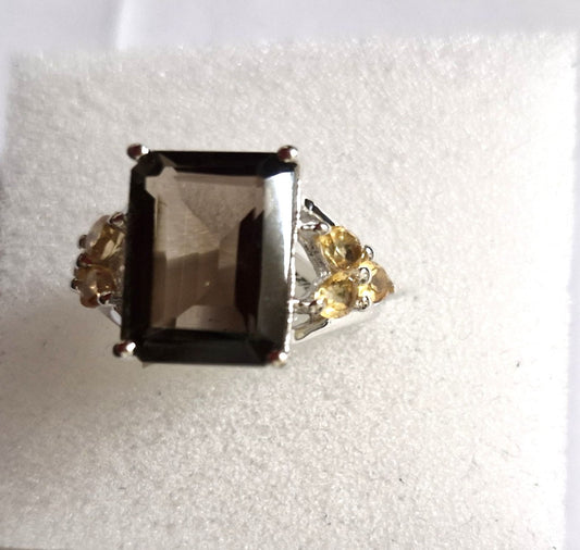 Unique Smokey Topaz and Citrine Size 6 Designer Ring