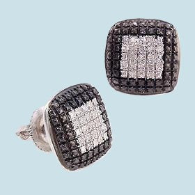 138. Mens 14K White Gold Over Solid Sterling Silver 0.25 CTW Diamond Designer Earrings