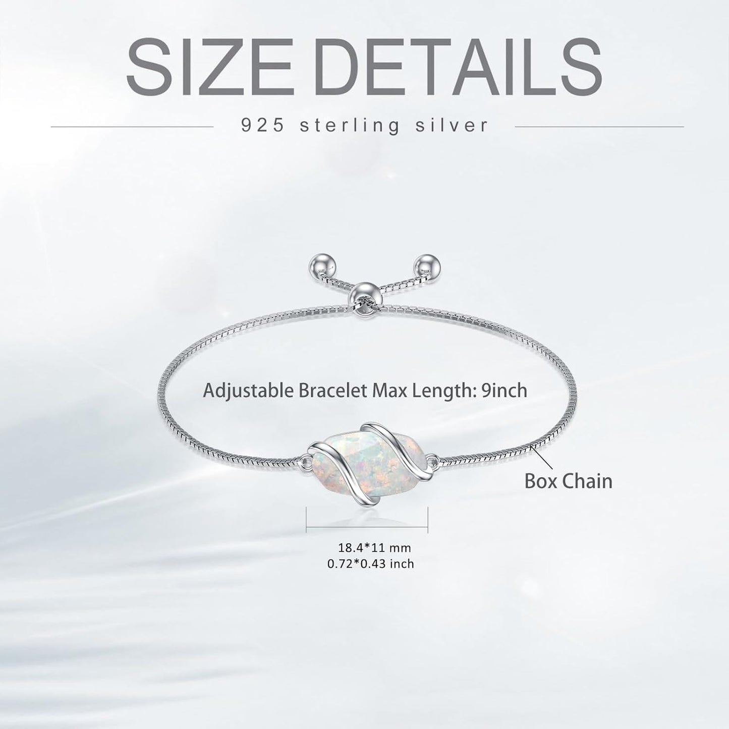 925 Sterling Silver Opal Bracelet With Adjustable Chain