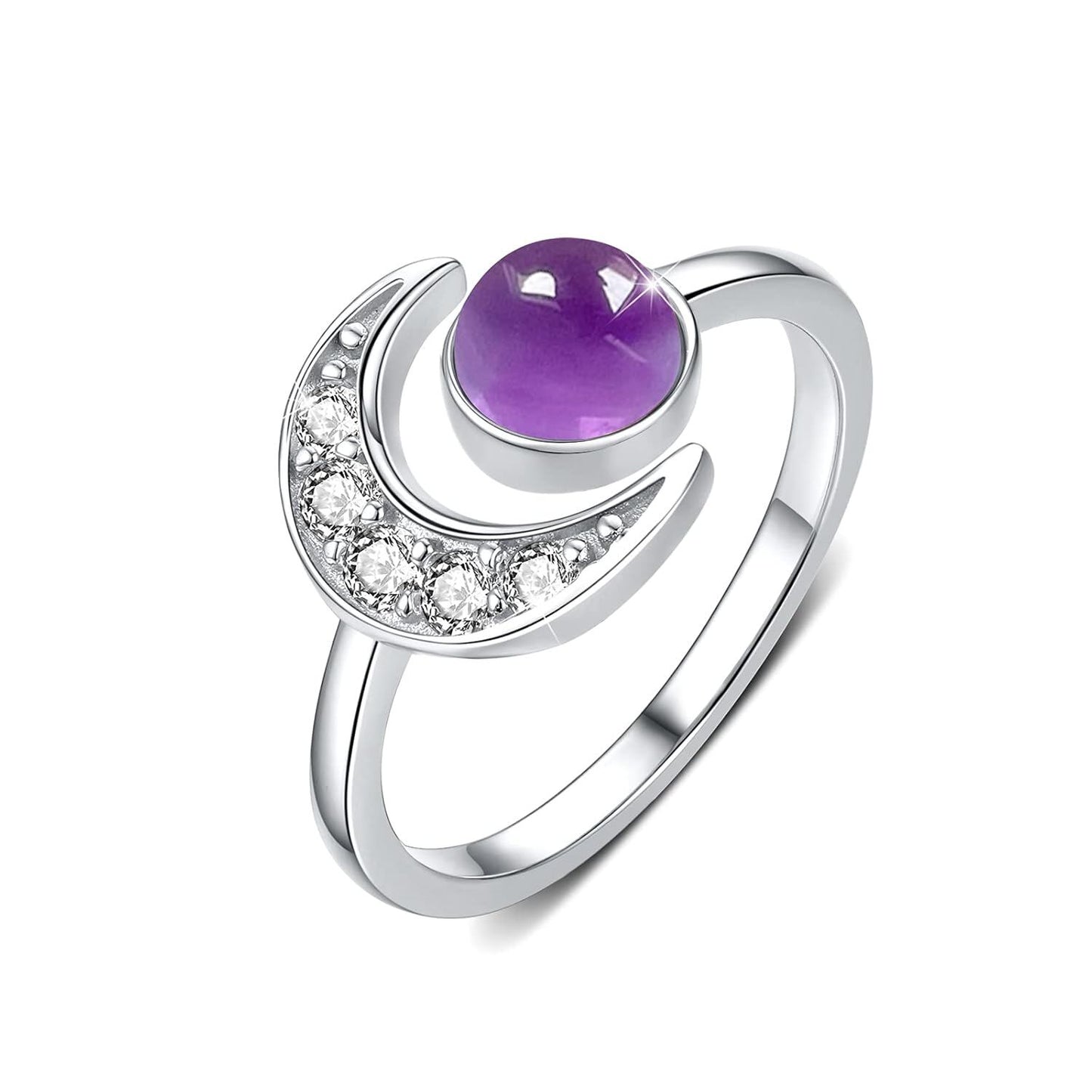 925 Sterling Silver Moon Rings Crescent Open Adjustable Gift for Women
