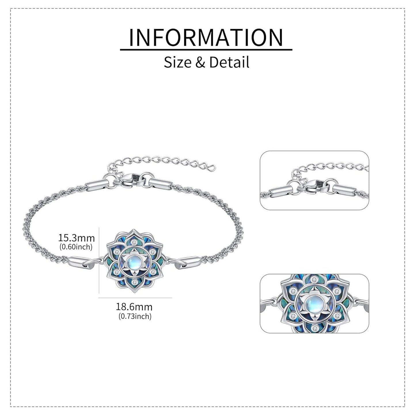 925 Sterling Silver Lotus Charm Bracelet