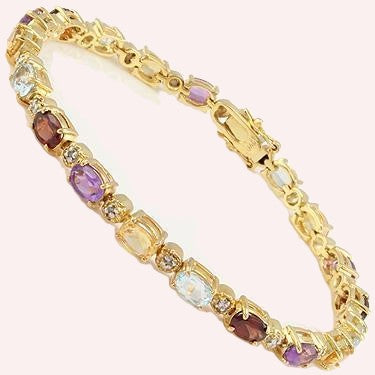 Beautiful Multi-Gemstone 18K Gold Plated Sterling Silver Bracelet