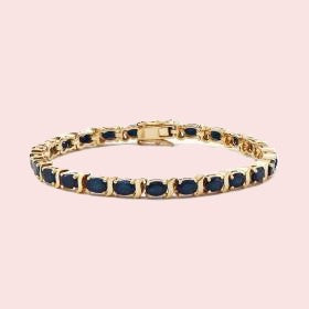 118. 18K Yellow Gold Over Sterling Silver 12.660ctw Sapphire 7.5 Inch Designer Bracelet