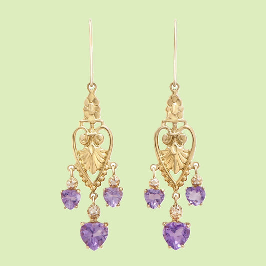 Stunning 18K Gold plated Sterling Silver Amethyst and Diamond Earrings