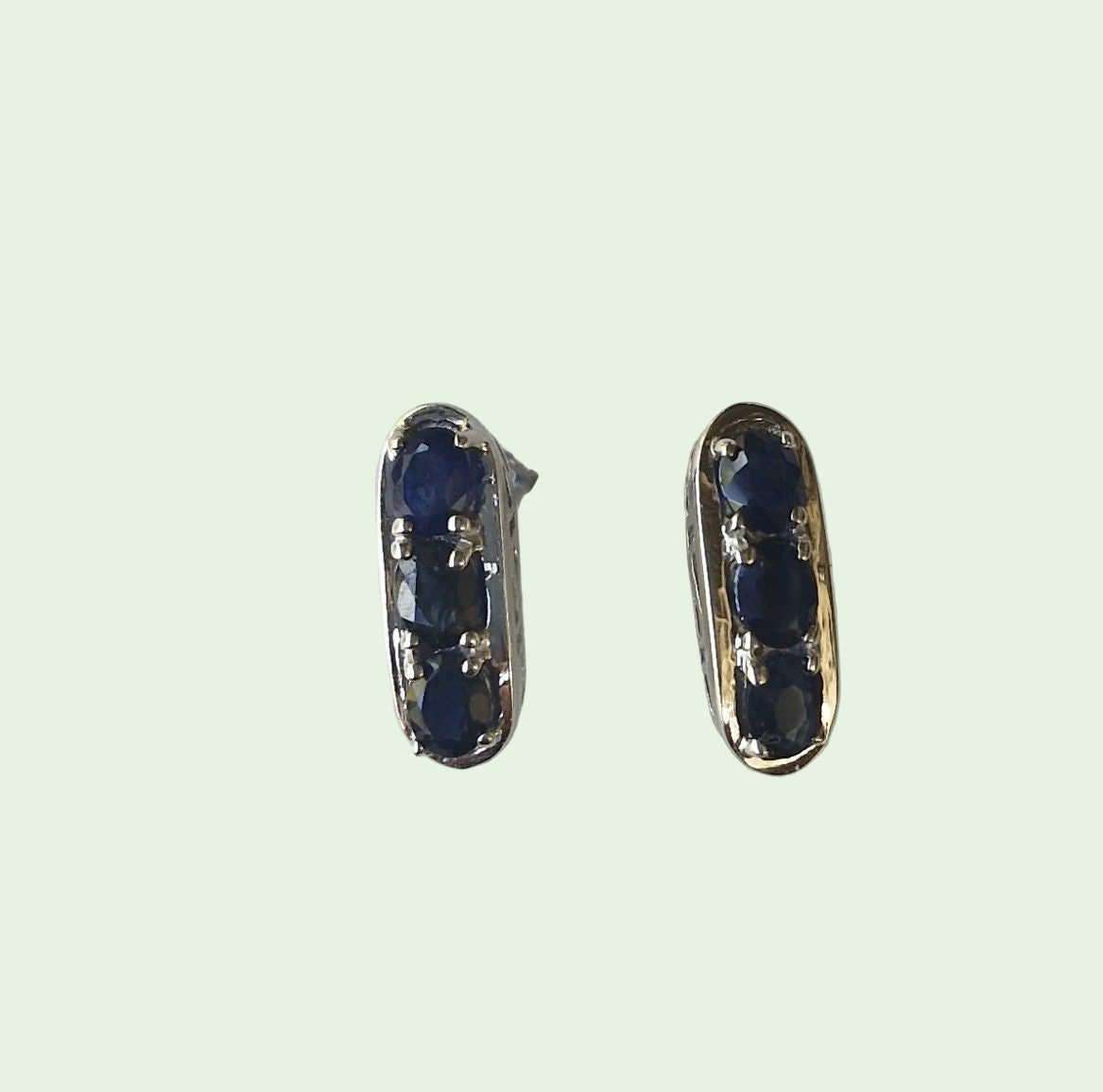 Delightful Set of Sterling Silver and Blue Sapphire Earrings