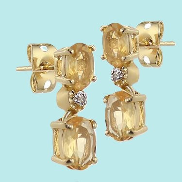 Citrine & diamond Earring Set in 18K Yellow Gold Plated Sterling Silver