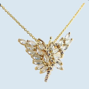 Elegant 18K Yellow Gold Plated Sterling Silver Swiss Blue Topaz Designer Necklace