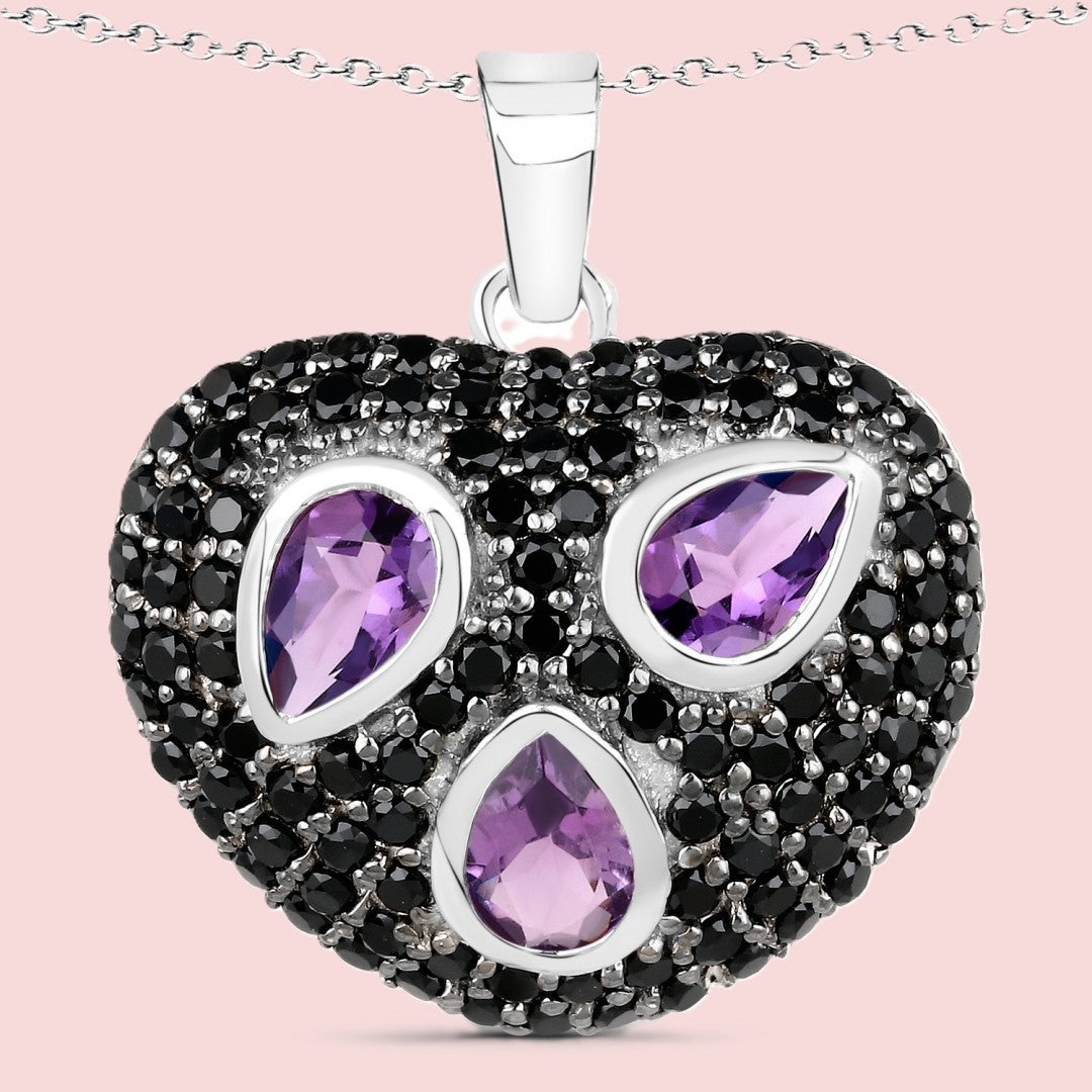 Eye-Catching Sterling Silver Amethyst & Spinel Necklace