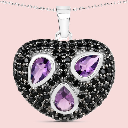 Eye-Catching Sterling Silver Amethyst & Spinel Necklace