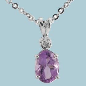 81. Rhodium Over Solid Sterling Silver Diamond and 1.0 CTW Amethyst 18 Inch Necklace