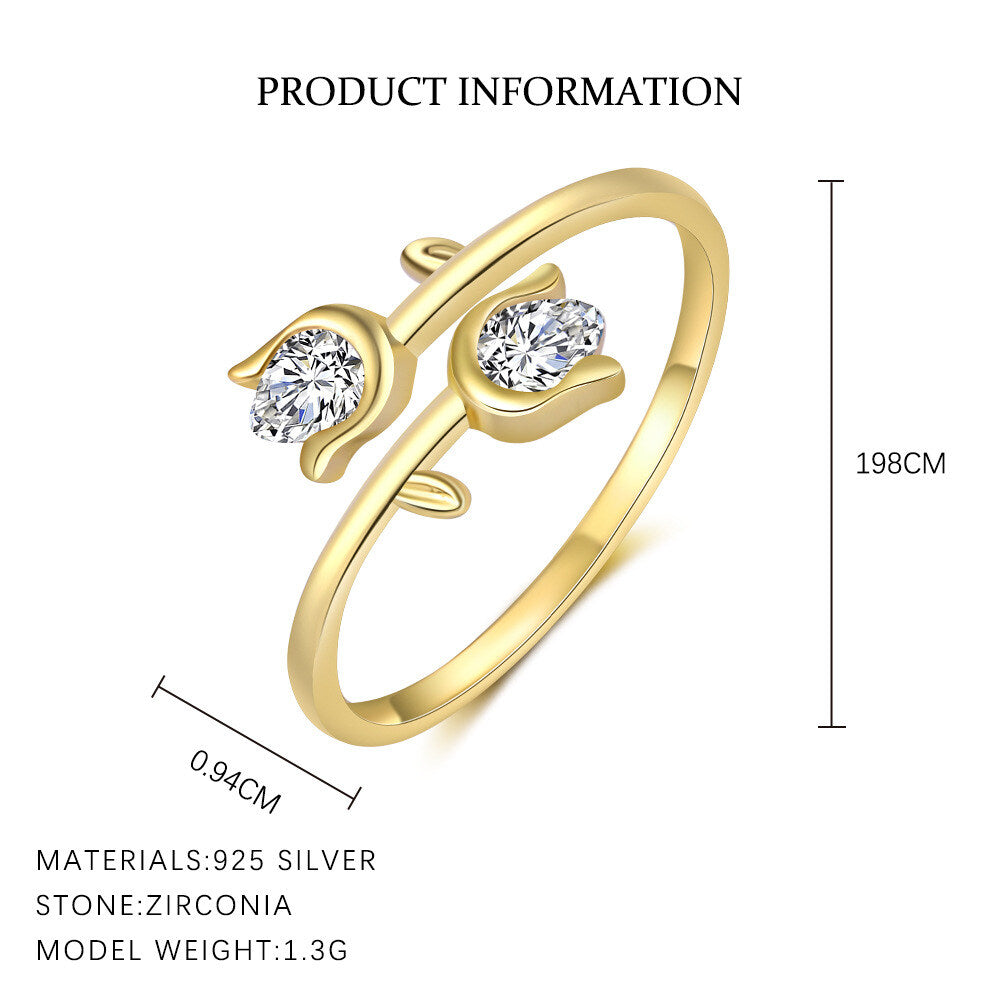 A36. S925 Sterling Silver Floral Petal Adjustable Open Rings Wholesale For Women
