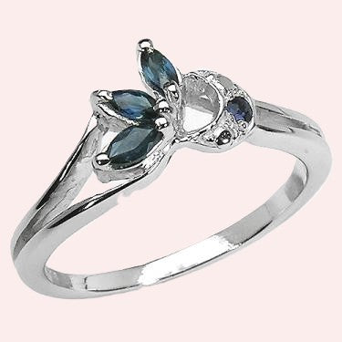 Flower-like Blue Sapphire Sterling Silver Size 7 Ring