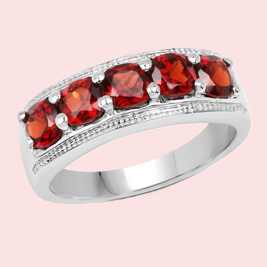 Garnet Size 7 Ring Set in Rhodium Plated Sterling Silver