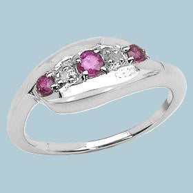 90. Sterling Silver Ruby and Diamond Size 8 Designer Ring