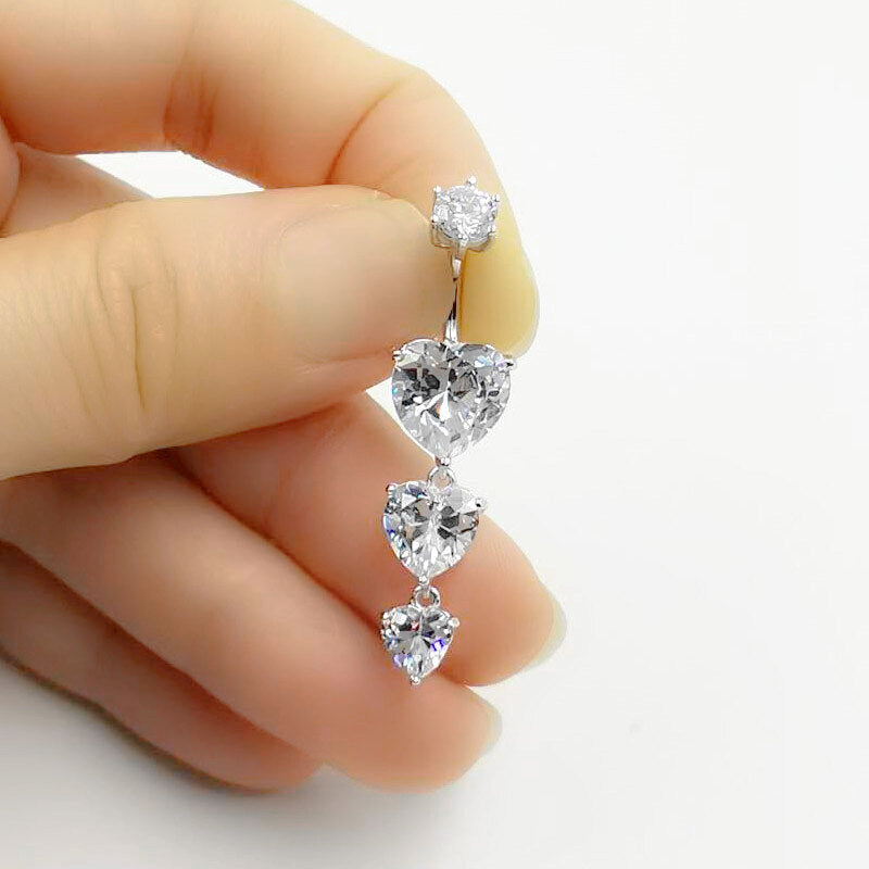 A40. 925 Sterling Silver Heart-shaped Zircon Belly Button Rings For Women