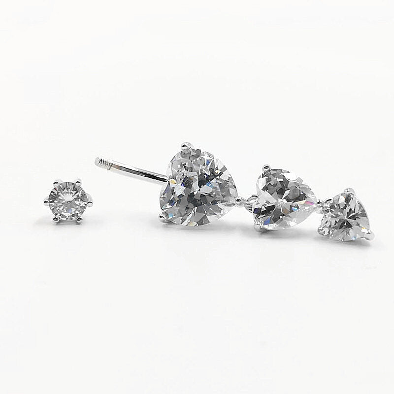 A40. 925 Sterling Silver Heart-shaped Zircon Belly Button Rings For Women