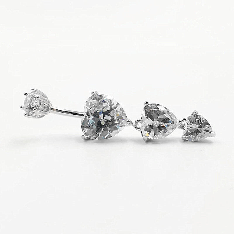 A40. 925 Sterling Silver Heart-shaped Zircon Belly Button Rings For Women