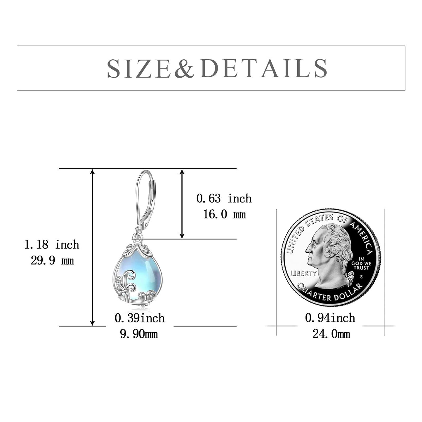 925 Sterling Silver Drop Earring Lever-backs for Women