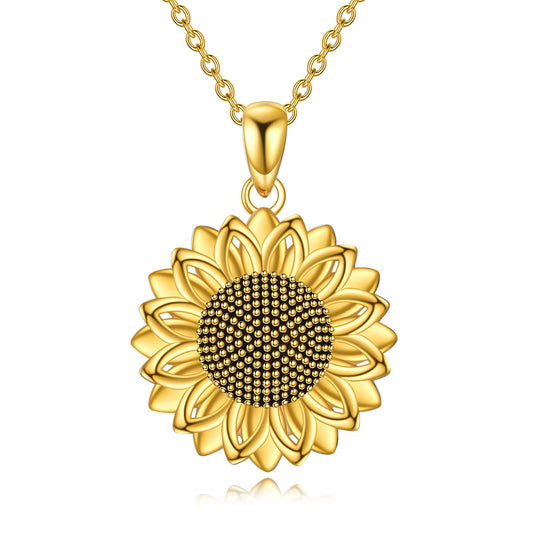 925 Sterling Silver Gold Plated Sunflower Pendant Necklaces for Women
