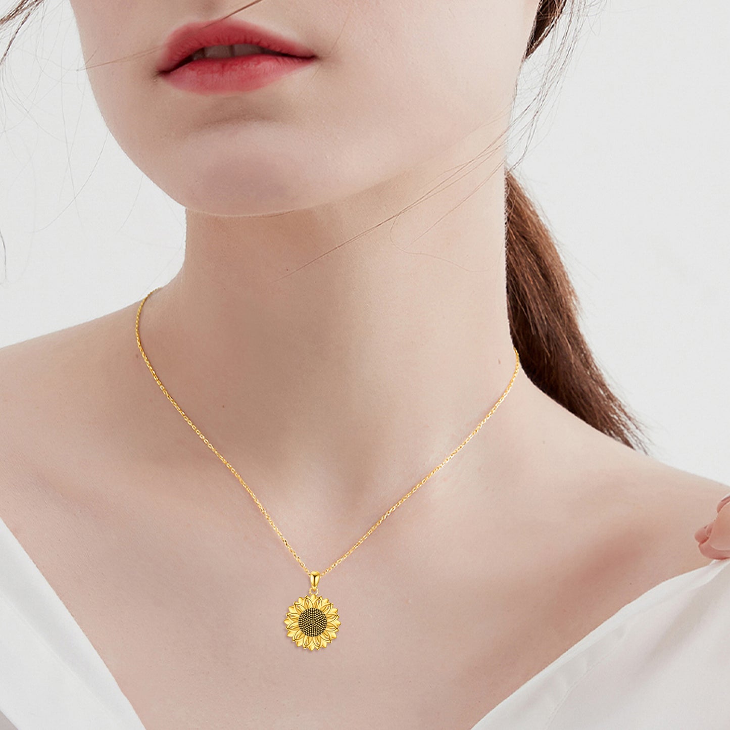 925 Sterling Silver Gold Plated Sunflower Pendant Necklaces for Women