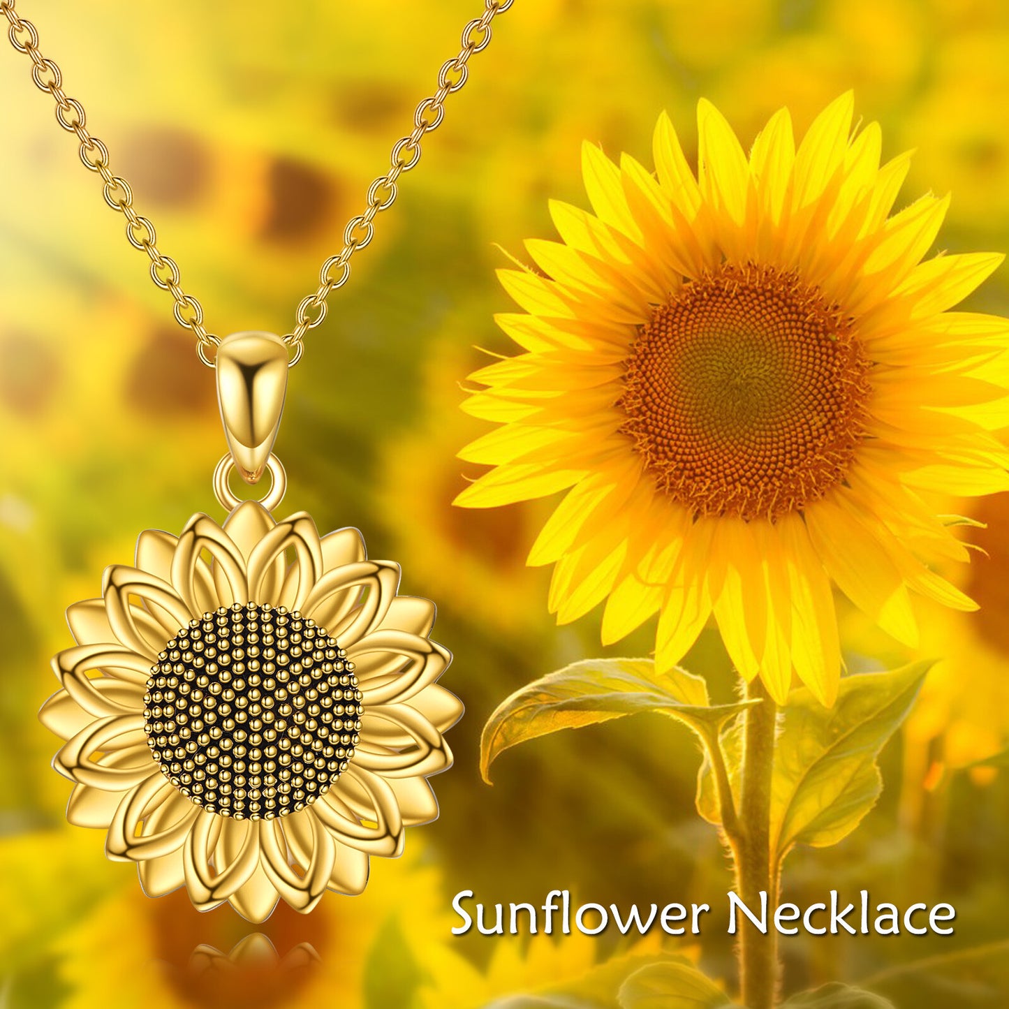 925 Sterling Silver Gold Plated Sunflower Pendant Necklaces for Women