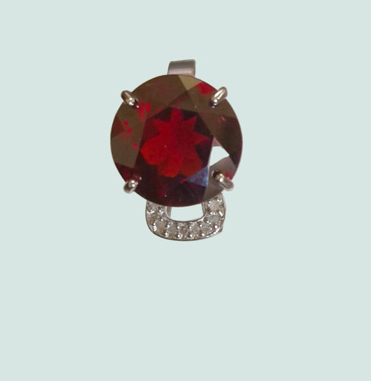 24. Garnet and Diamond Size 7 Ring, Platinum Plated Sterling Silver