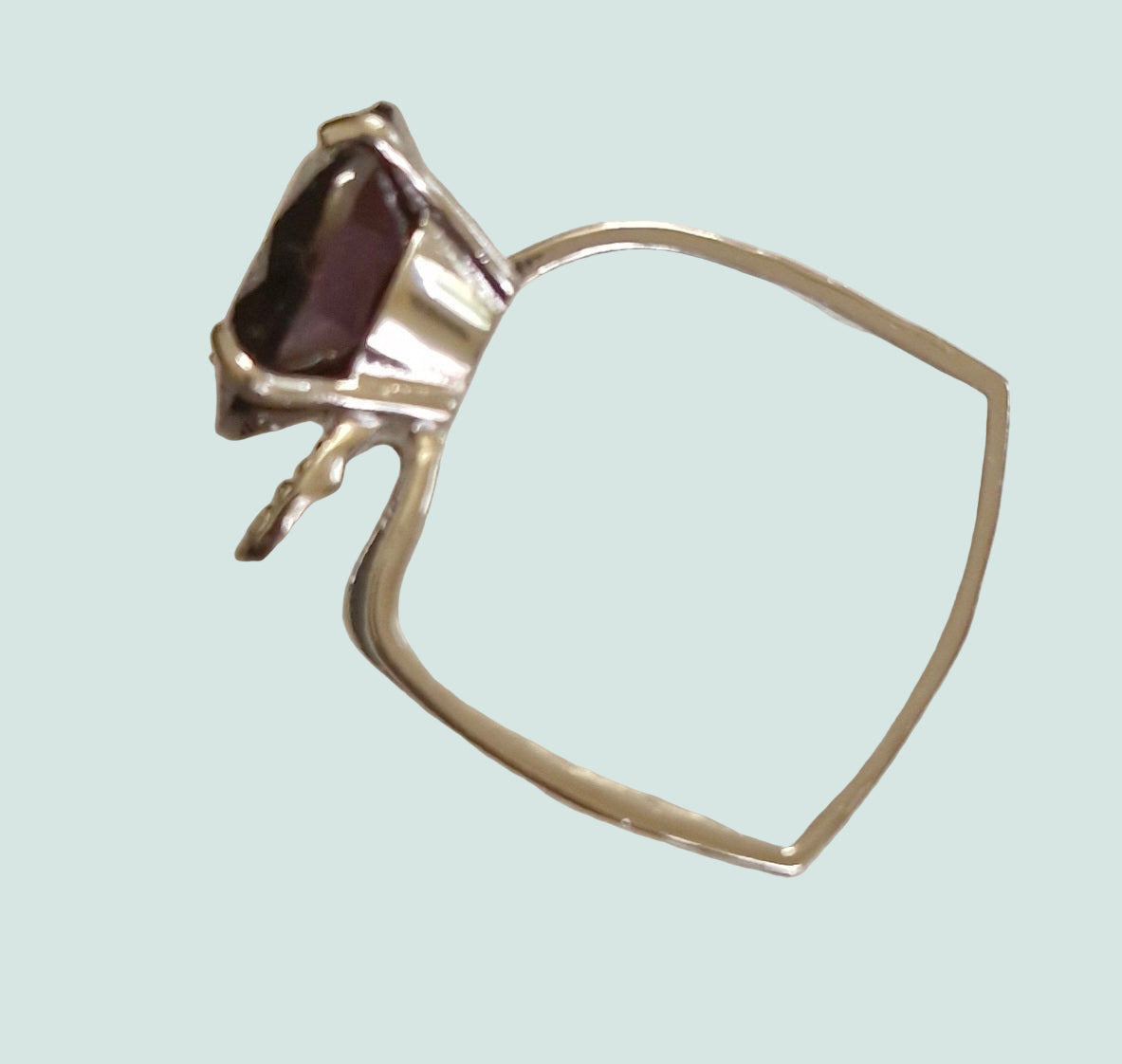 24. Garnet and Diamond Size 7 Ring, Platinum Plated Sterling Silver