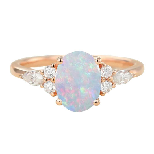 A35. 925 Sterling Silver Opal Rings Wholesale With Zircon Accents