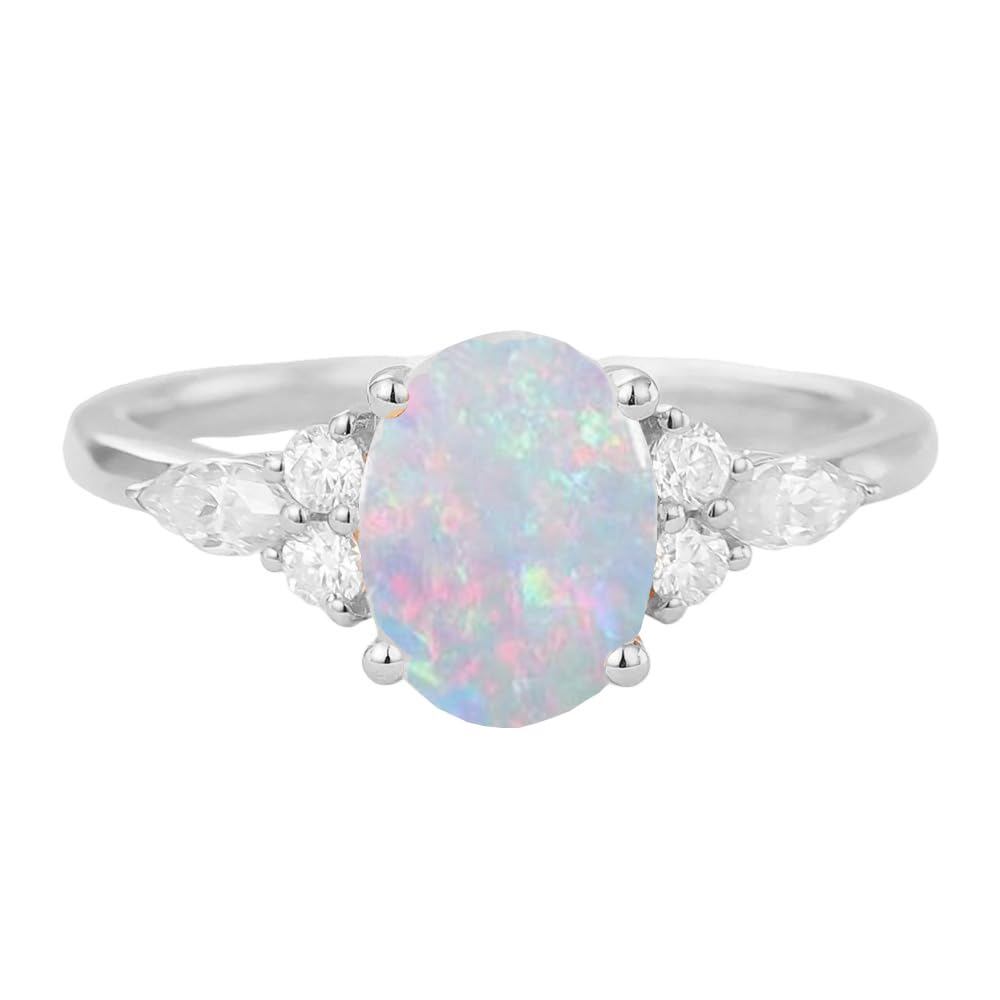 A35. 925 Sterling Silver Opal Rings Wholesale With Zircon Accents