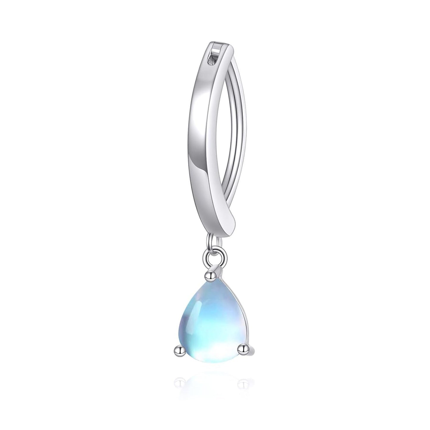 925 Sterling Silver Teardrop Rainbow Moonstone Dangle Belly Button RIng