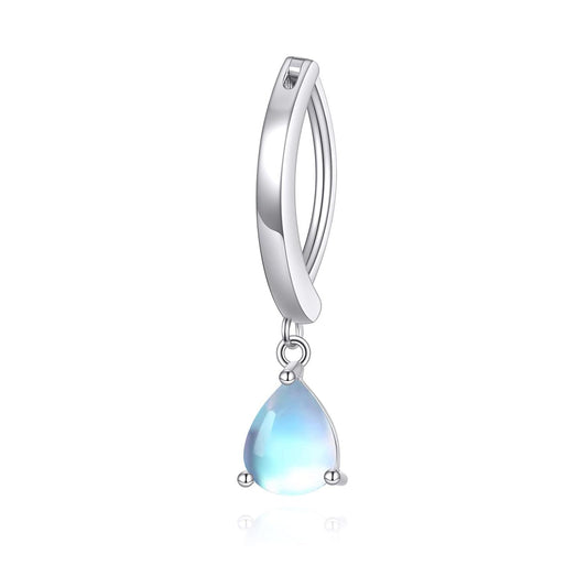 925 Sterling Silver Teardrop Rainbow Moonstone Dangle Belly Button RIng
