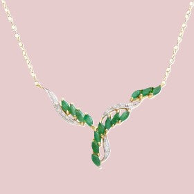 137. 18K Yellow Gold-Plated Sterling Silver Emerald and Diamond Designer Necklace