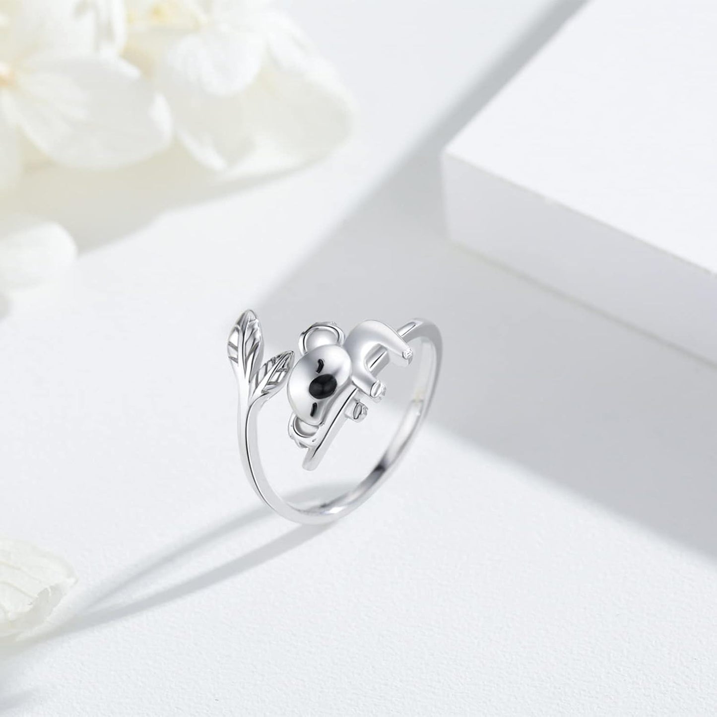 A33. 925 Sterling Silver Cute Koala Open Rings Wholesale With Leaves