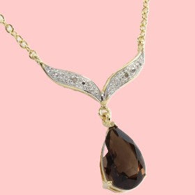 139. 18K Yellow Gold Over Solid Sterling Silver Diamonds and 6.0 CTW Smoky Topaz 18 Inch Designer Necklace