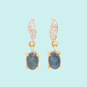 140. 18K Yellow Gold Over Sterling Silver Mystic Opal and Diamond Designer Drop Earrings