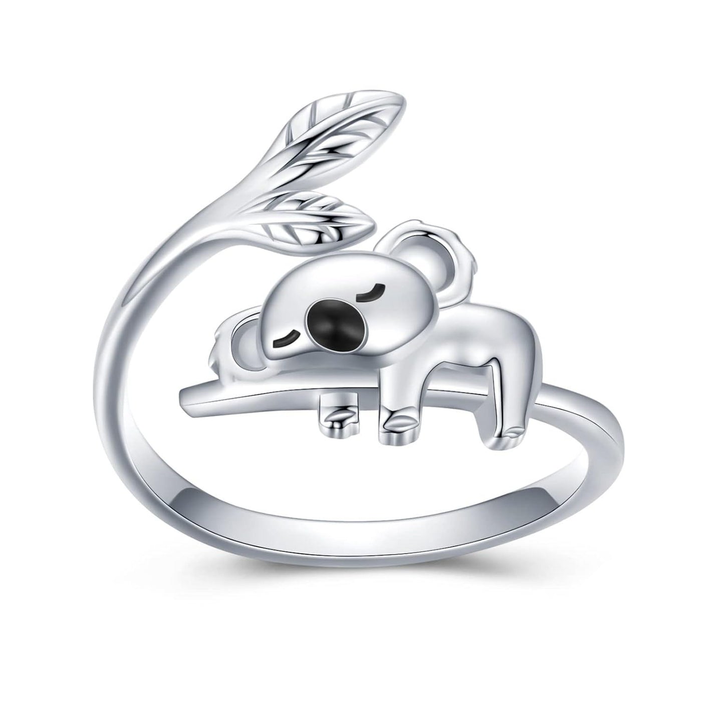 A33. 925 Sterling Silver Cute Koala Open Rings Wholesale With Leaves