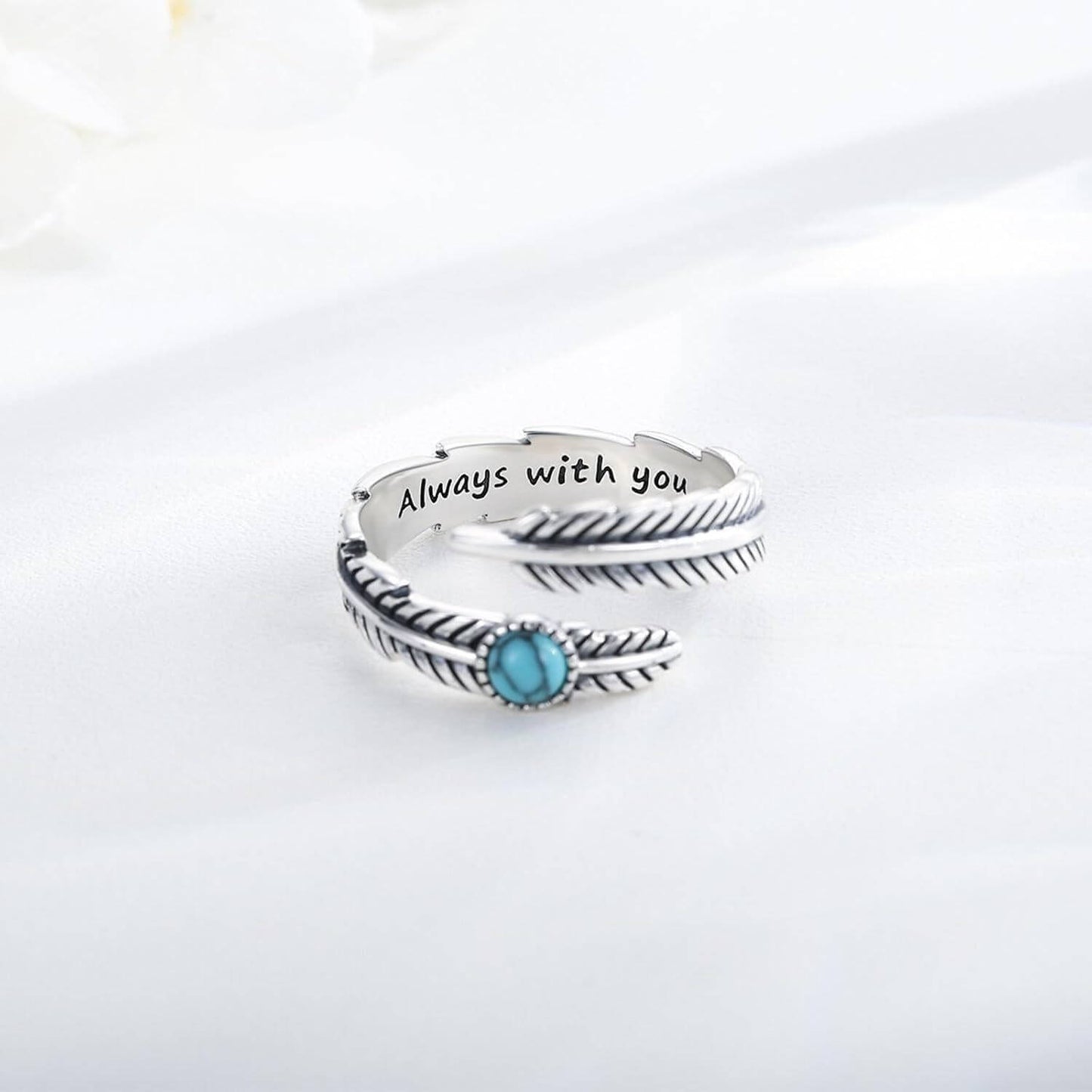 A30. 925 Sterling Silver Feather Heart Rings With Green Gemstone And Inspirational Quote
