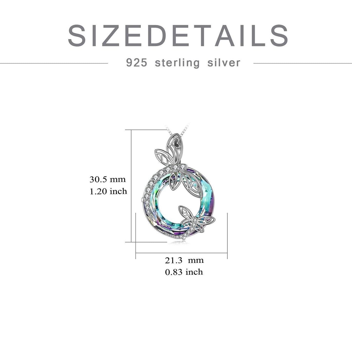 925 Sterling Silver Dragonfly Pendant Necklaces with Crystal