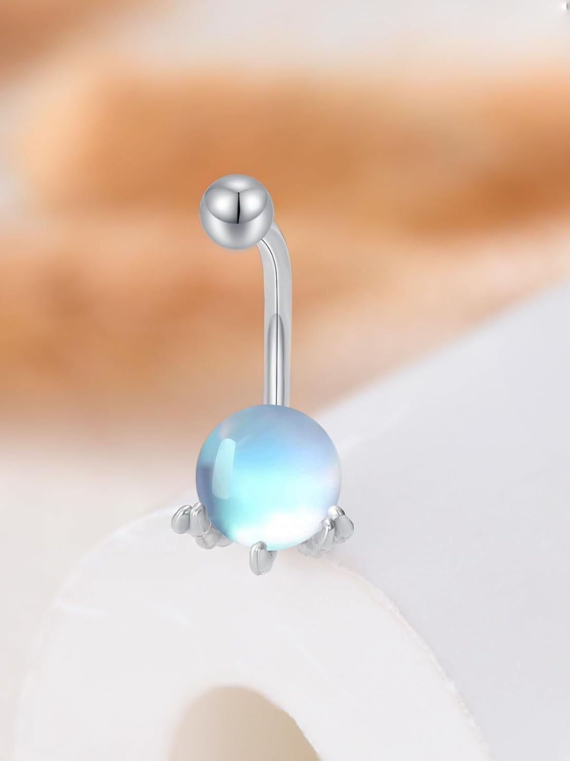 925 Sterling Silver Opal Ball Dangle Belly Button Ring
