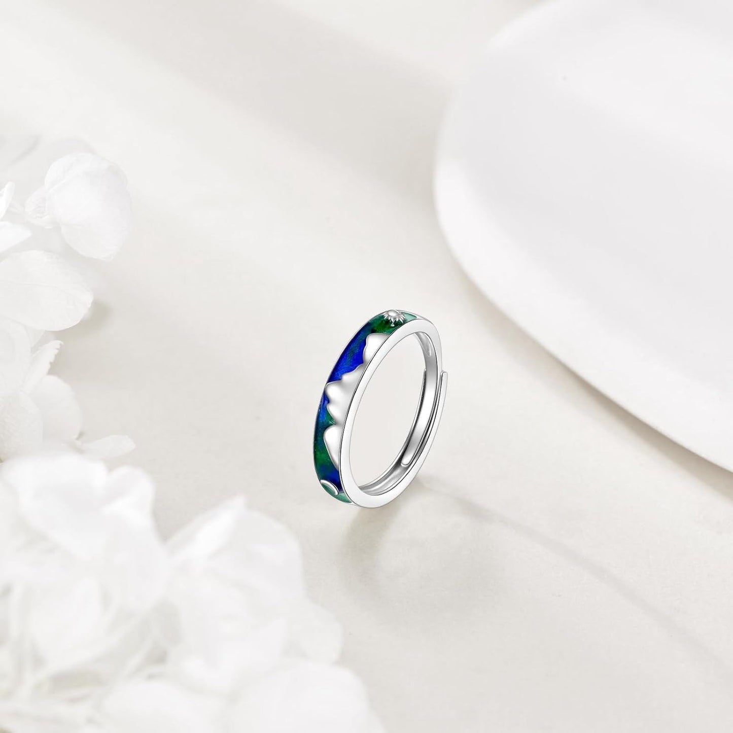 A26. 925 Sterling Silver Mountain Rings With Enamel Details