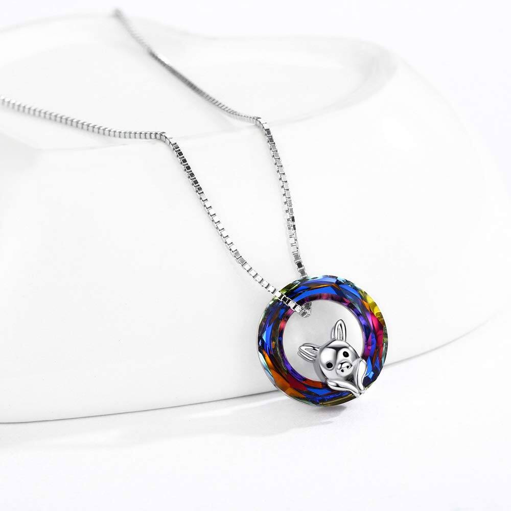 925 Sterling Silver Rainbow Crystal Pig Pendant Necklaces for Women and Girls Gifts