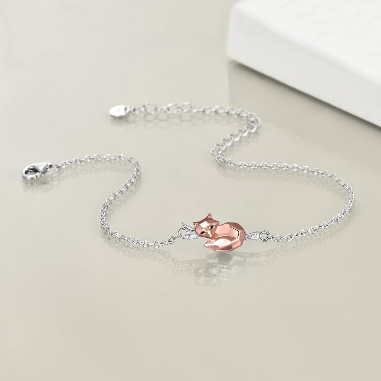 925 Sterling Silver Fox Charm Bracelet