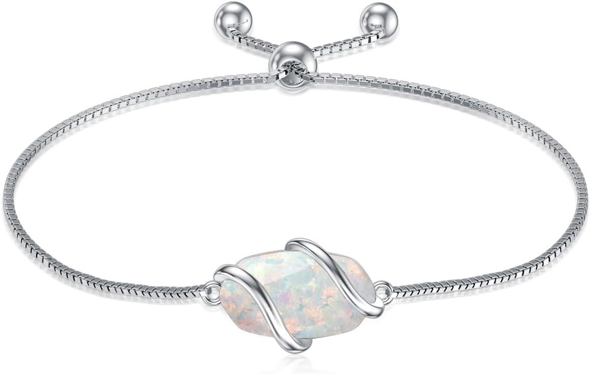925 Sterling Silver Opal Bracelet With Adjustable Chain