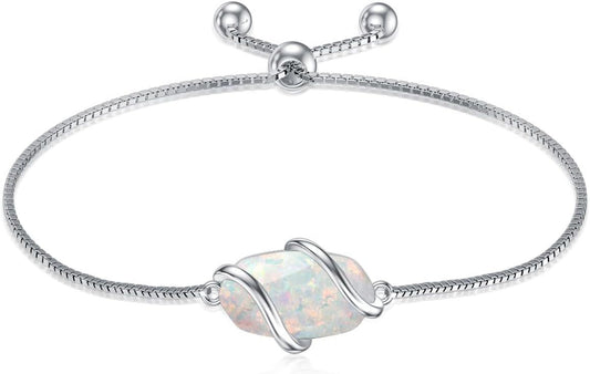 925 Sterling Silver Opal Bracelet With Adjustable Chain