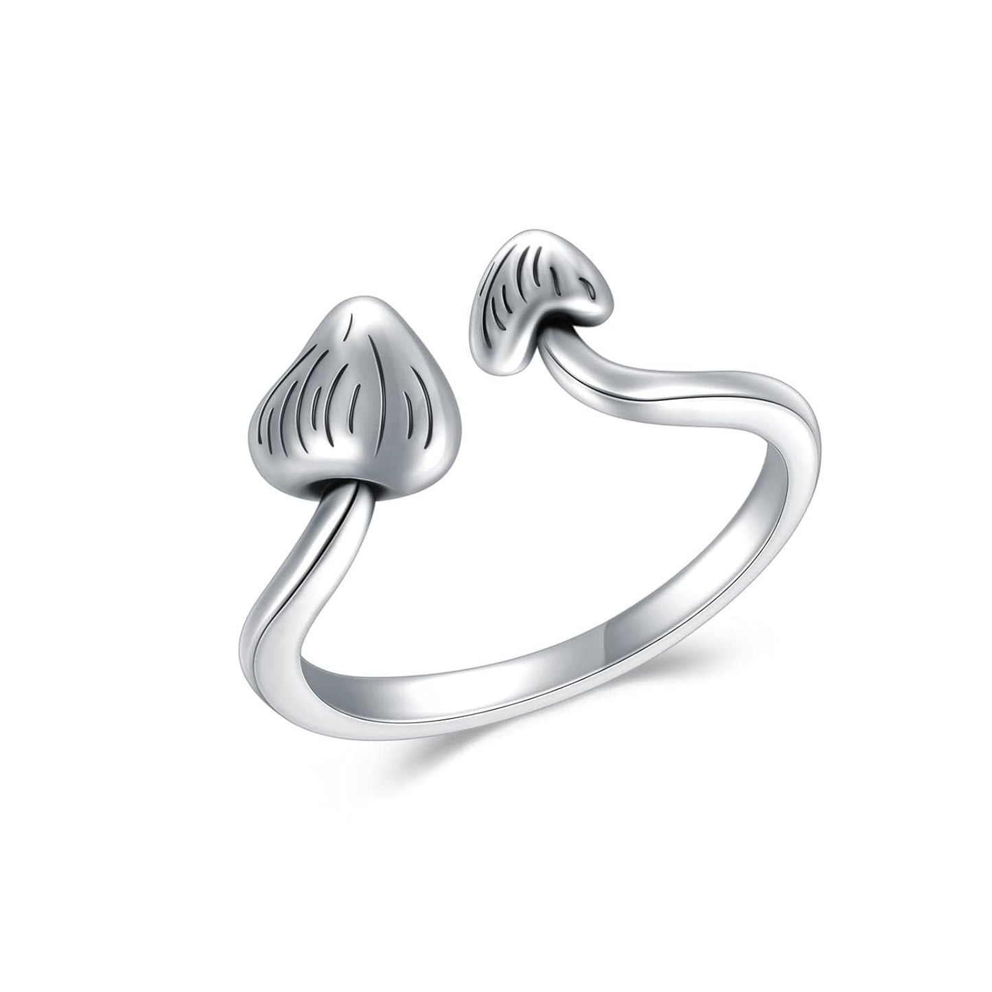 A38. 925 Sterling Silver Adjustable Mushroom Ring Open Toe Rings For Women Girls