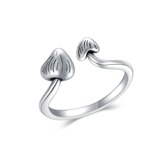 A38. 925 Sterling Silver Adjustable Mushroom Ring Open Toe Rings For Women Girls