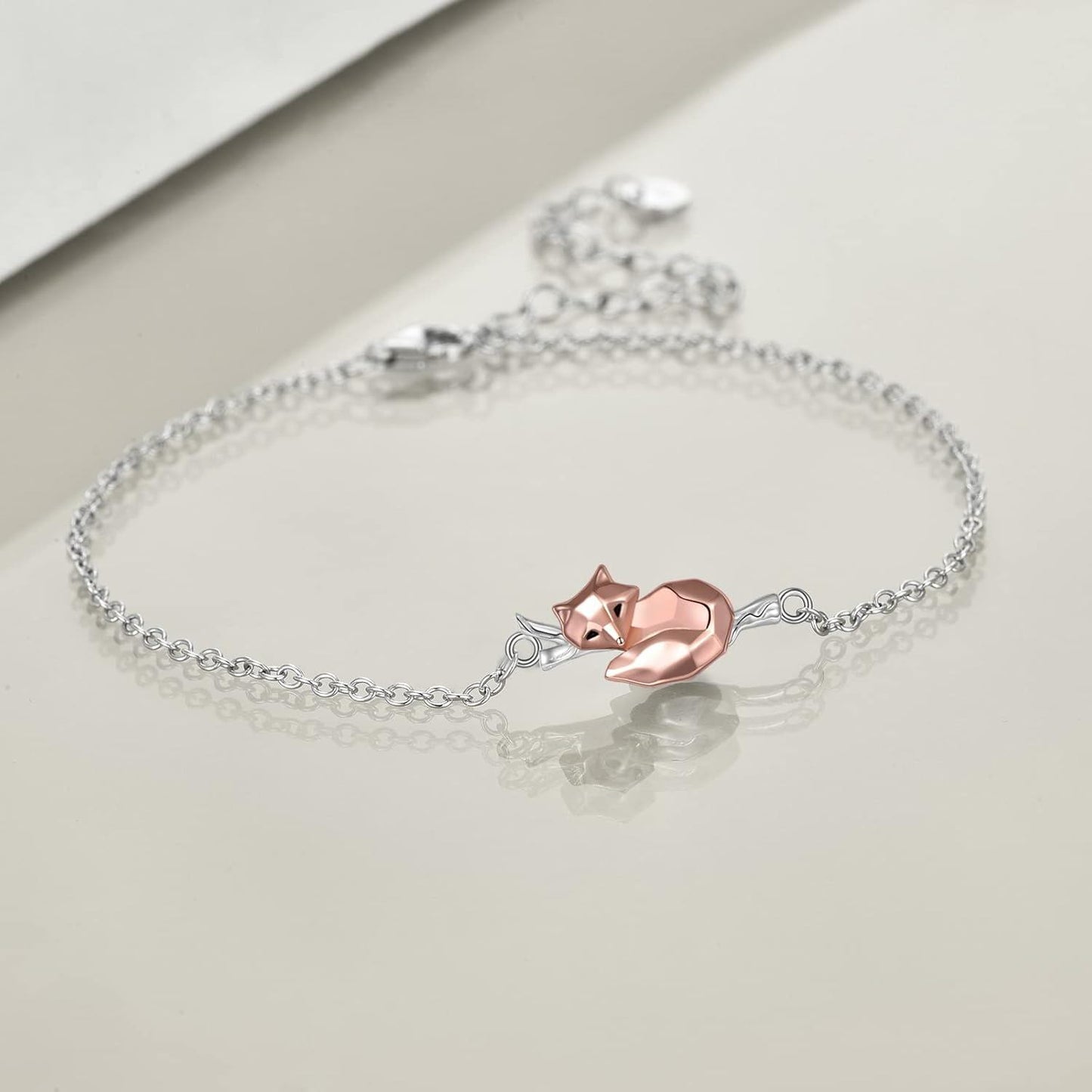 925 Sterling Silver Fox Charm Bracelet